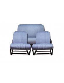 Ensemble de garnitures de sièges dossiers symétrique + banquette arrière 2cv en skai bleu imitation Jean  