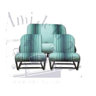 Ensemble garniture rayés verts sièges asymétriques pour 2cv et Dyane