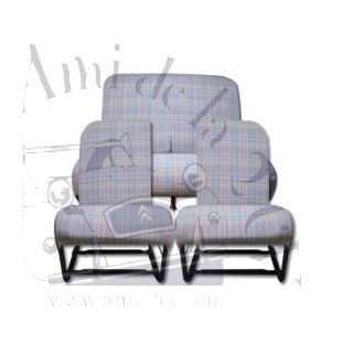 Garnitures de sièges 2cv écossais bleus chinés asymétriques + banquette arrière