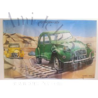 Affiche 2cv vert tuileries dans le désert