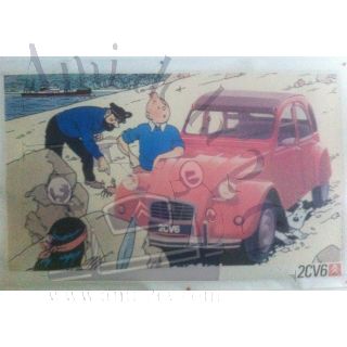 Affiche Tintin 2cv rouge