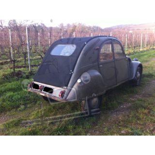 Capote 2CV neuve toile renforcée coton noire longue avec petite glace ovale 2 CV avant 1957