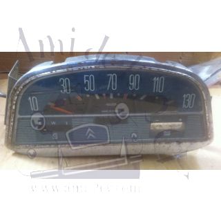 Compteur occasion 2cv Jaeger bleu gradué de 10 à 130 km/h attention manque rhéostat charge batterie + vitrophanie fournie ( photo non contractuelle )