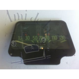 Compteur de vitesse Dyane gradué de 10 à 130 km/h chiffres verts sur fond gris marque Jaeger
