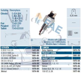 Contacteur de marche arrière Méhari C25 CX Talbot