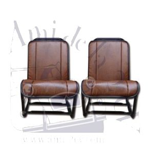 Ensemble de 2 garnitures de sièges en skai marron lisse pour 2cv fourgonnette