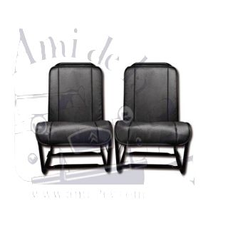Ensemble de 2 garnitures de sièges en skai noir lisse pour 2cv fourgonnette