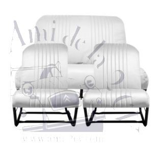 Ensemble de garnitures de sièges 2cv dossier asymétriques + banquette arrière en skai blanc