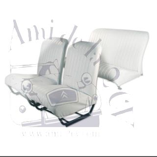 Ensemble de garnitures de sièges 2cv dossier symétriques + banquette arrière en skai blanc