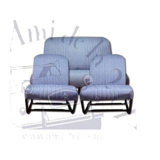Ensemble de garnitures de sièges dossiers symétrique + banquette arrière 2cv en skai bleu imitation Jean