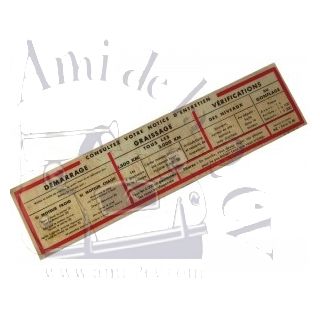 Notice d'entretien à coller sur le pare-soleil cartonné pour 2cv AZ
