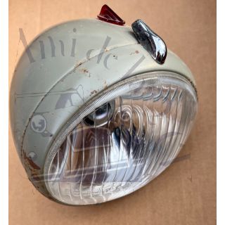 Optique de phare Marchal avec porte en tôle et cuvelage neuf d'époque à repeindre