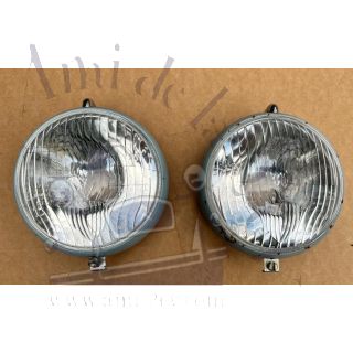 Paire de phares 2cv Equilux Marchal avec porte métal à repeindre